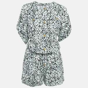  Pierre Balmain White Multicolor Printed Silk Romper Jumpsuit S