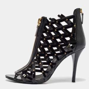 Pierre Balmain Black Patent Leather Studded Cage Sandals Size 41