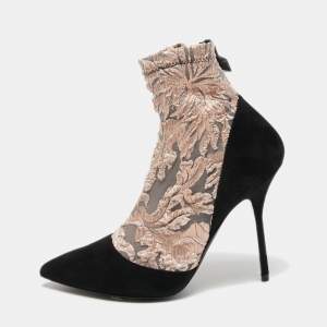 Pierre Hardy Black/Metallic Peach Fabric and Suede Dolly Pointed Toe Ankle Booties Size 38