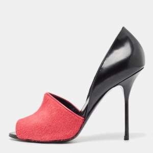 Pierre Hardy Black/Pink Calf Hair Leather and Calf Hair Open Toe Pumps Size 38 