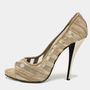 PIERRE HARDY Gold Mesh and Suede Peep Toe Pumps Size 37