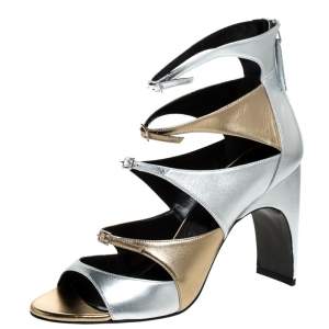 Pierre Hardy Metallic Silver/Gold Cut Out Leather Lula Sandals Size 42