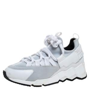 Pierre Hardy White/Grey Neoprene And Leather Lace Up Sneaker Size 36