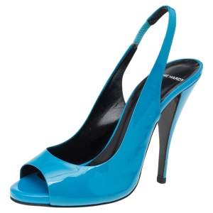 Pierre Hardy Blue Patent Leather Peep Toe Slingback Sandals Size 39