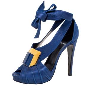 Pierre Hardy Blue Laminated Suede Buckle Ankle-Tie Sandals Size 38