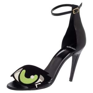 Pierre Hardy Black Leather Eye Detail Ankle Strap Sandals Size 41