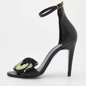 Pierre Hardy Black Leather Eye Detail Ankle Strap Sandals Size 37
