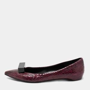 Pierre Hardy Plum Python Leather Pointed Toe Ballet Flats Size 38