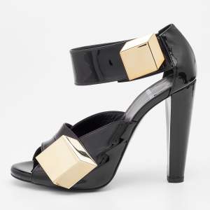 Pierre Hardy Black Patent Leather Embellished Sandals Size 37.5