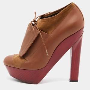 Pierre Hardy Brown Leather and  Suede Platform Ankle Length Booties Size 38