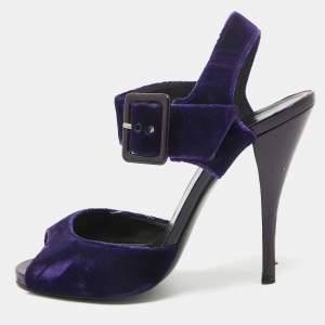 Pierre Hardy Blue Velvet Ankle Strap Sandals Size 38.5