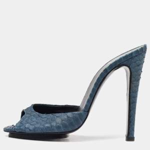 Pierre Hardy Navy Blue Python Leather Open Toe Slide Sandals Size 38