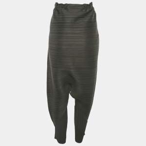 Pleats Please By Issey Miyake Olive Green Pleated Harem Pants L
