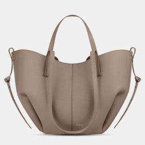 Pre Owned Polene Cyme Mini Grained Taupe Edition Calfskin Leather Shoulder Bag