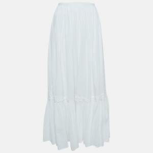 Pre Owned Polo Ralph Lauren White Lace Trim Cotton Midi Skirt M