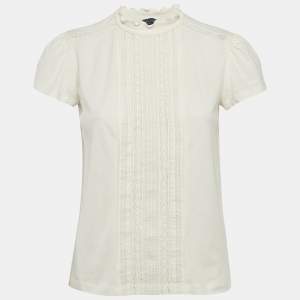 Pre Owned Polo Ralph Lauren Cream Lace Trim Jersey Ruffled Top S