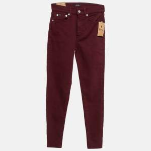 Pre Owned Polo Ralph Lauren Burgundy Denim Tompkins High Rise Jeans S Waist 26"