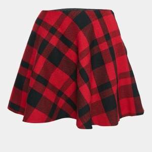 Pre Owned Polo Ralph Lauren Red Plaid Wool Flared Mini Skirt M