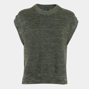 Pre Owned Polo Ralph Lauren Olive Green Rib Knit Sweater Vest XS