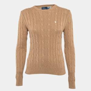Pre Owned Polo Ralph Lauren Beige Cable Knit Crew Neck Sweater M