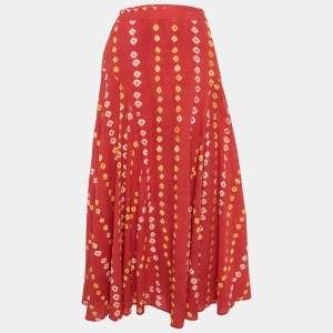 Polo Ralph Lauren Red Tie-Dye Print Cotton Maxi Skirt M