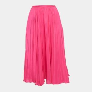 Pre Owned Polo Ralph Lauren Pink Plisse Crepe Midi Skirt S