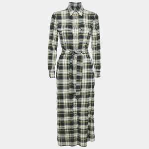 Polo Ralph Lauren Green Checks Cotton Midi Shirt Dress S
