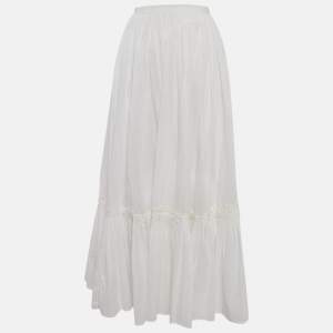 Polo Ralph Lauren White Lace Trim Cotton Tiered Midi Skirt L