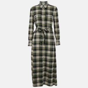 Polo Ralph Lauren Green Checks Cotton Midi Shirt Dress M