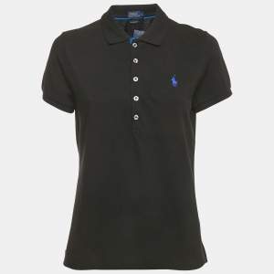 Pre Owned Polo Ralph Lauren Black Logo Embroidered Cotton Polo T-Shirt L