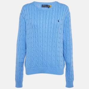 Pre Owned Polo Ralph Lauren Blue Cable Knit Long Sleeve Sweater XXL