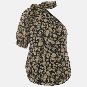 Pre Owned Polo Ralph Lauren Black Floral Print One Shoulder Blouse S