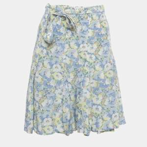 Pre Owned Polo Ralph Lauren Multicolor Floral Printed Crepe Wrap Mini Skirt S