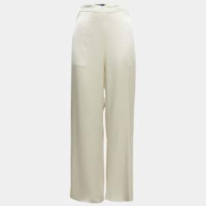 مملوكة مسبقًا Polo Ralph Lauren Cream Satin Wide-Leg Trousers L