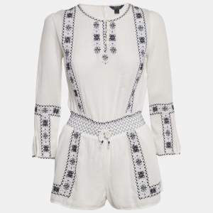 مملوكة مسبقًا Polo Ralph Lauren White Embroidered Cotton Playsuit L