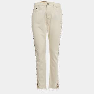 Pre Owned Polo Ralph Lauren White Studded Skinny Jeans M/Waist 28"