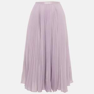 مملوكة مسبقًا تنورة ميدي بولو رالف لورين بلون الخزامى مع ثنيات مقاس متوسط - ميديم