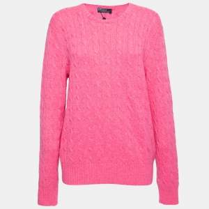 Pre Owned Polo Ralph Lauren Pink Cable Knit Cashmere Long Sleeve Jumper XL