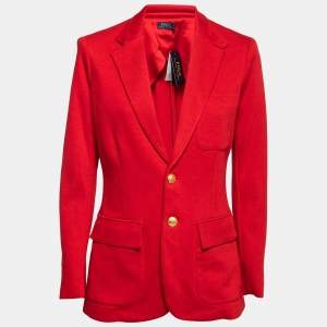 Pre Owned Polo Ralph Lauren Red Cotton Knit Blazer M