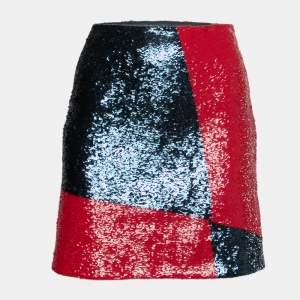 Pre Owned Polo Ralph Lauren Blue & Red Colorblock Sequined Mini Skirt M