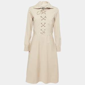 Pre Owned Polo Ralph Lauren Beige Cotton Long Sleeve Midi Dress S