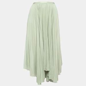 Pre Owned Polo Ralph Lauren Mint Green Pleated Crepe Midi Skirt M