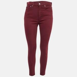 Pre Owned Polo Ralph Lauren Embroidered Burgundy Denim Skinny Jeans M Waist 28"