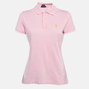 Pre Owned Polo Ralph Lauren Pink Pique Cotton Skinny Polo T-Shirt M