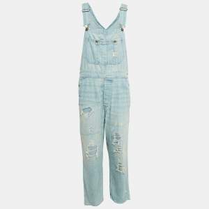 Polo Ralph Lauren Blue Distressed Denim Jumpsuit M