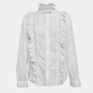 Polo Ralph Lauren White Cotton Ruffled Shirt L