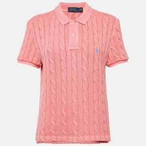 مملوكة مسبقًا Polo Ralph Lauren Pink Cable Knit Polo T-Shirt XL