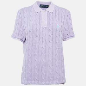 Pre Owned Polo Ralph Lauren Light Purple Cable Knit Polo T-Shirt XL