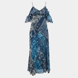 Pre Owned Polo Ralph Lauren Blue Printed Maxi Dress S