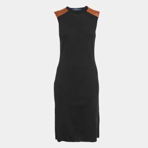 Polo Ralph Lauren Black Leather Trim Stretch Knit Short Dress S